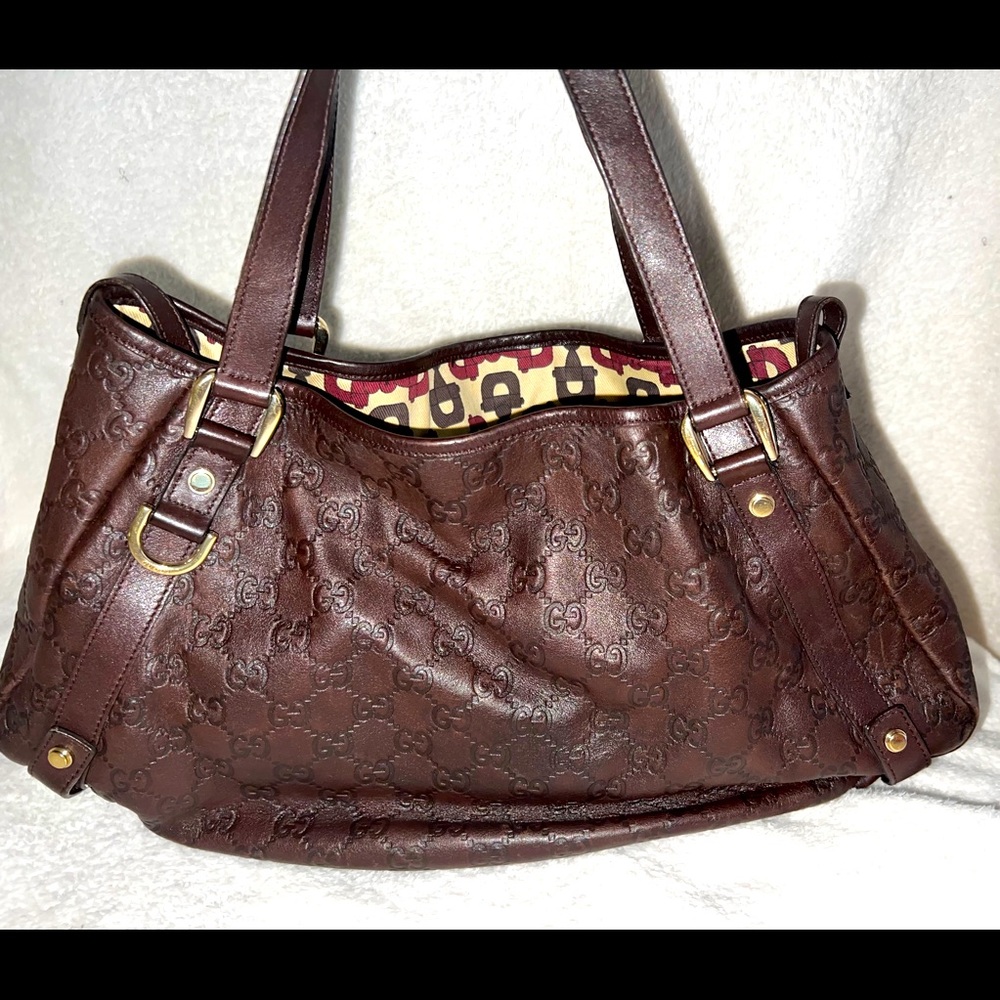 Authentic pre-owned Gucci Brown Leather Abbey Shoulder Bag